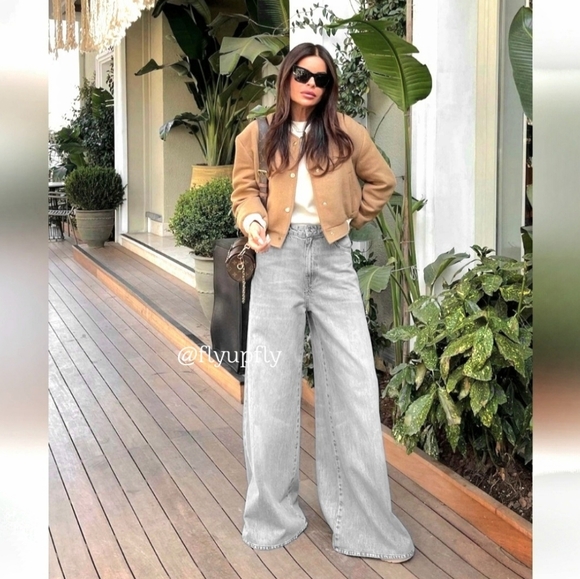 ZARA mid rise palazzo wide jeans grey - Picture 7 of 16